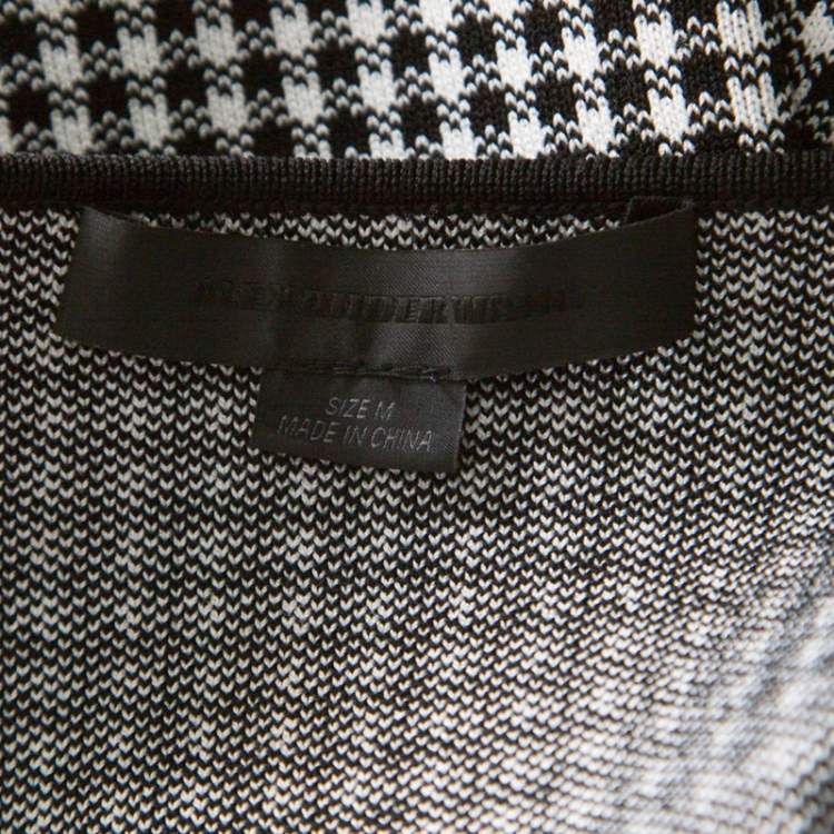 Pre Owned Alexander Wang Black & White Houndstooth Slit Detail Three Quarter Sleeve Top M