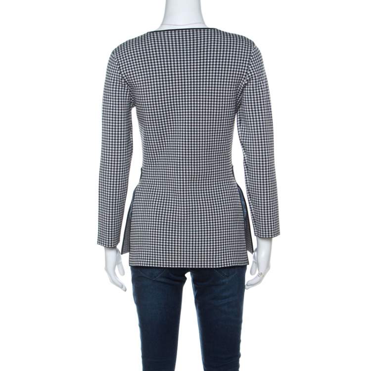 Pre Owned Alexander Wang Black & White Houndstooth Slit Detail Three Quarter Sleeve Top M