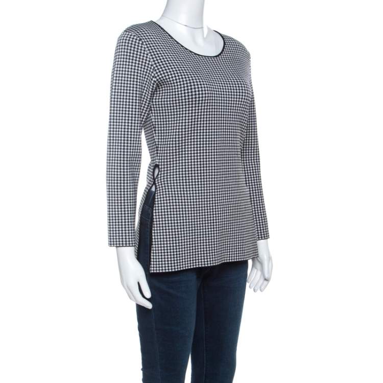 Pre Owned Alexander Wang Black & White Houndstooth Slit Detail Three Quarter Sleeve Top M