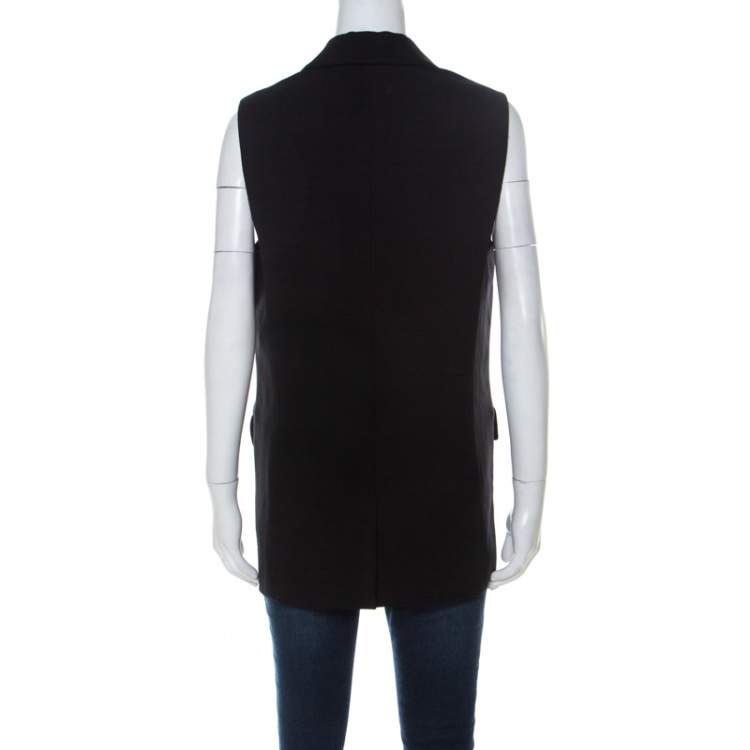 Pre Owned Alexander Wang Black Wool Blend Satin Detail Sleeveless Jacket M