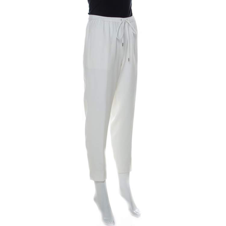 Pre Owned Alexander Wang White Crepe Drawstring Detail Tapered Trousers M