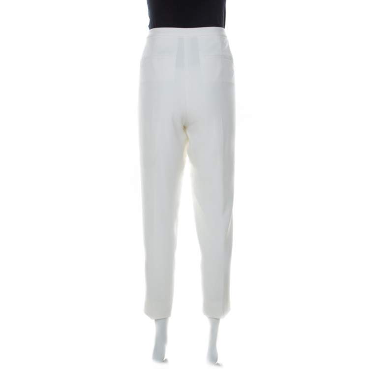 Pre Owned Alexander Wang White Crepe Drawstring Detail Tapered Trousers M