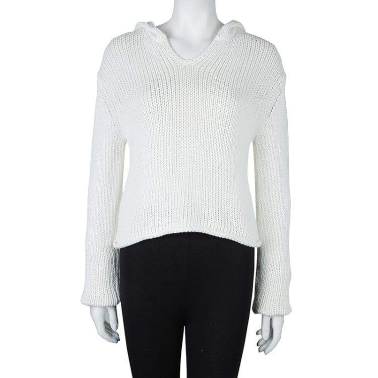 Pre Owned T Alexander Wang White Knit Cropped Hoodie M