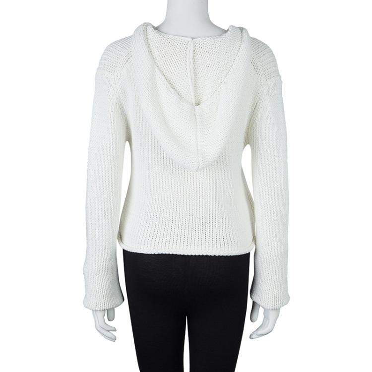 Pre Owned T Alexander Wang White Knit Cropped Hoodie M