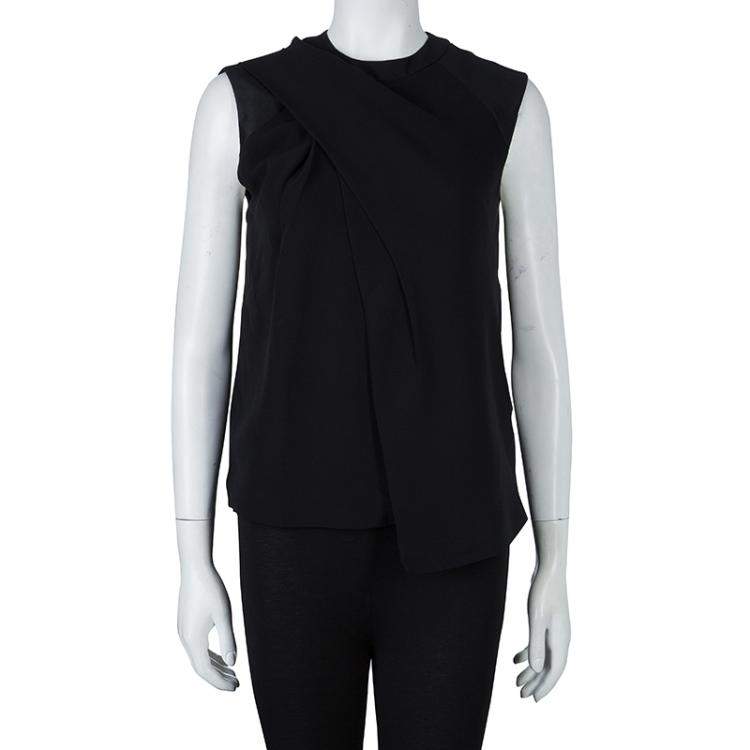 Pre Owned Alexander Wang Black Asymmetric Pleat Detail Sleeveless Top XS