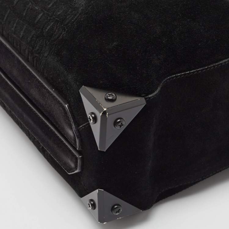 Pre Owned Alexander Wang Black Croc Embossed Suede Prisma Tote