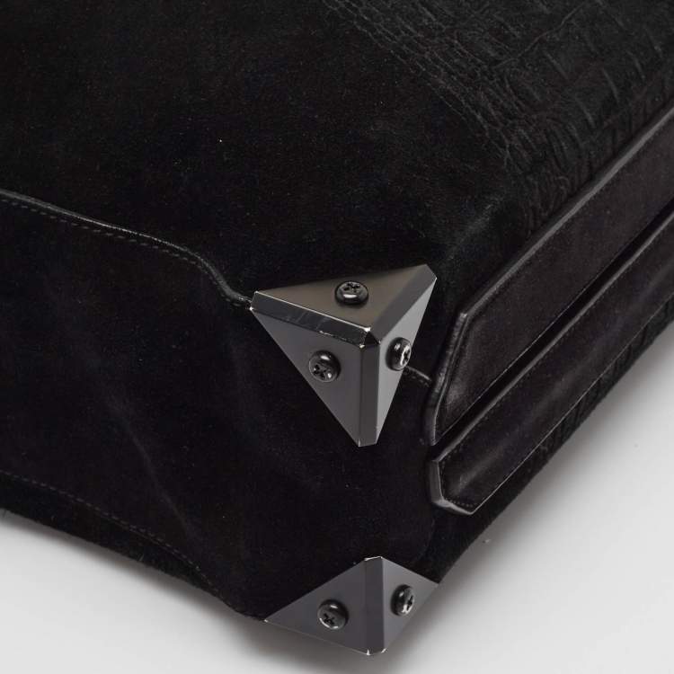 Pre Owned Alexander Wang Black Croc Embossed Suede Prisma Tote