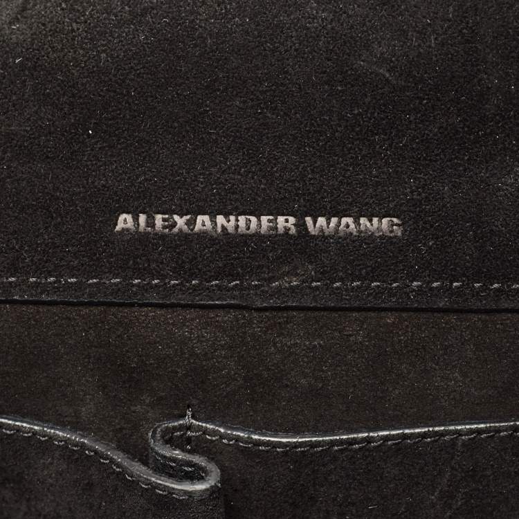 Pre Owned Alexander Wang Black Croc Embossed Suede Prisma Tote