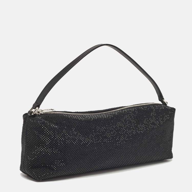Pre Owned Alexander Wang Black Canvas and Leather Crystals Heiress Flex Bag