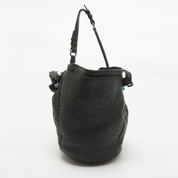 Pre Owned Alexander Wang Black Pebbled Leather Diego Bucket Bag