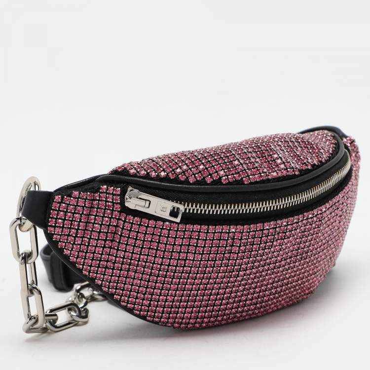 Pre Owned Alexander Wang Pink/Black Rhinestone and Leather Attica Belt Bag