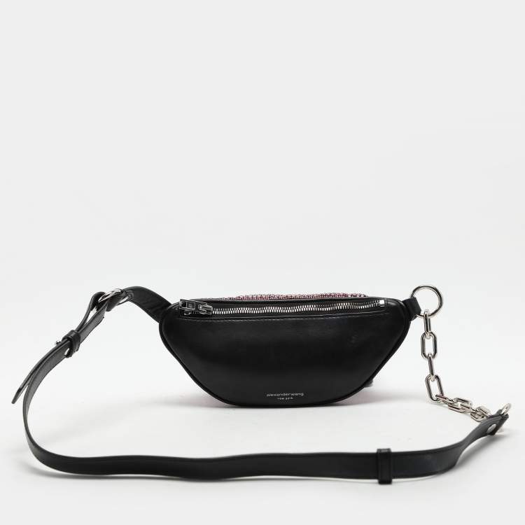Pre Owned Alexander Wang Pink/Black Rhinestone and Leather Attica Belt Bag