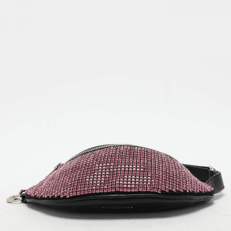 Pre Owned Alexander Wang Pink/Black Rhinestone and Leather Attica Belt Bag
