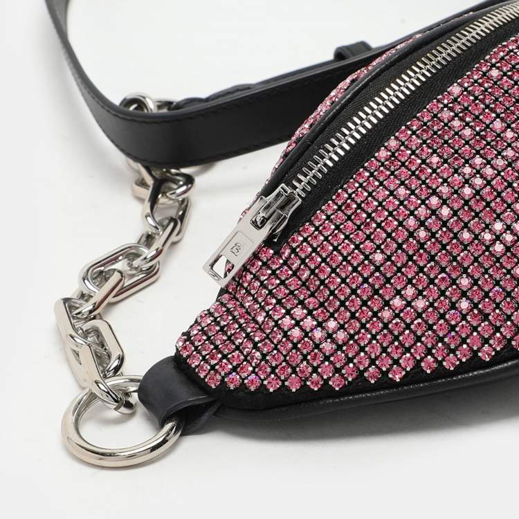 Pre Owned Alexander Wang Pink/Black Rhinestone and Leather Attica Belt Bag