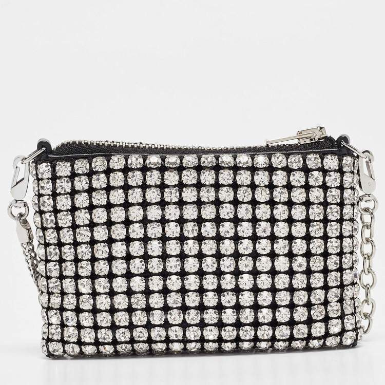 Pre Owned Alexander Wang Black/Silver Leather Nano Crystals Heiress Chain Clutch