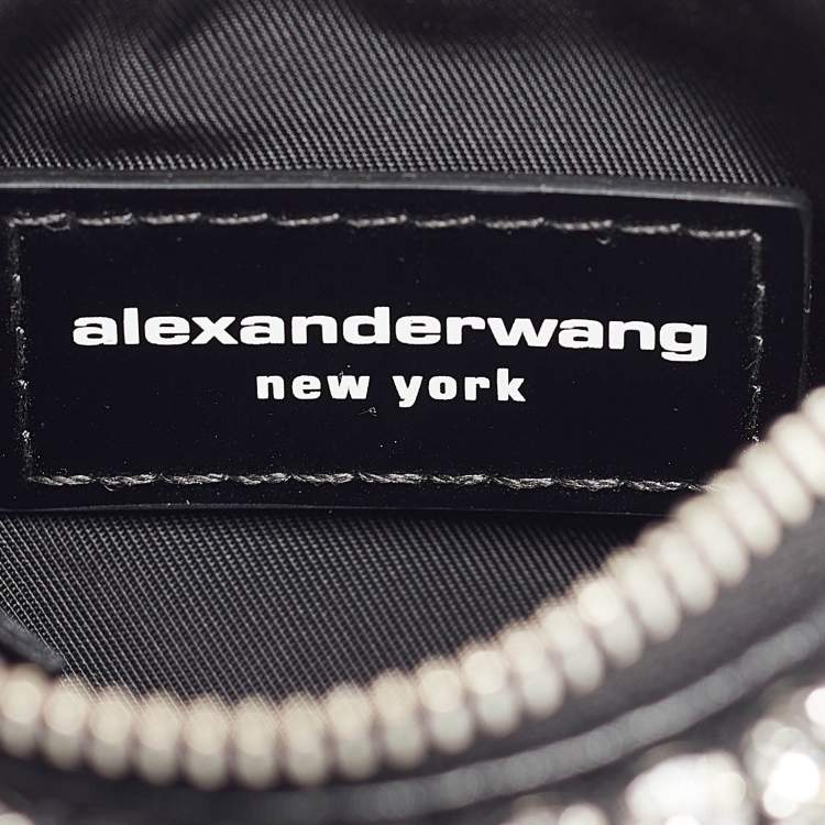 Pre Owned Alexander Wang Black/Silver Leather Nano Crystals Heiress Chain Clutch