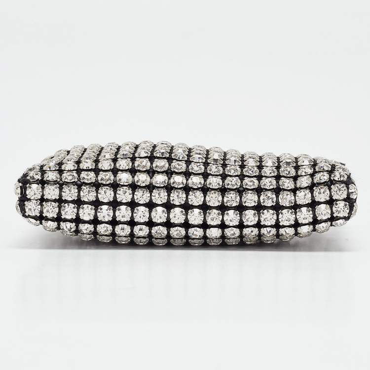 Pre Owned Alexander Wang Black/Silver Leather Nano Crystals Heiress Chain Clutch