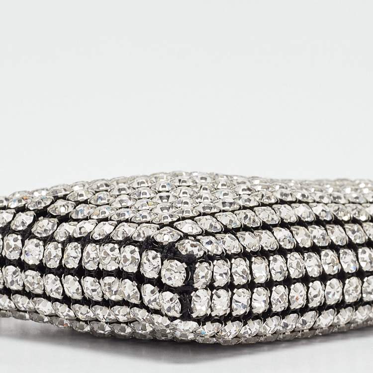 Pre Owned Alexander Wang Black/Silver Leather Nano Crystals Heiress Chain Clutch