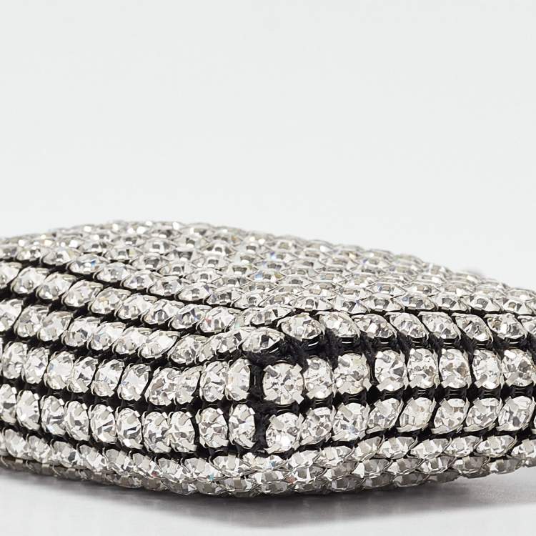 Pre Owned Alexander Wang Black/Silver Leather Nano Crystals Heiress Chain Clutch