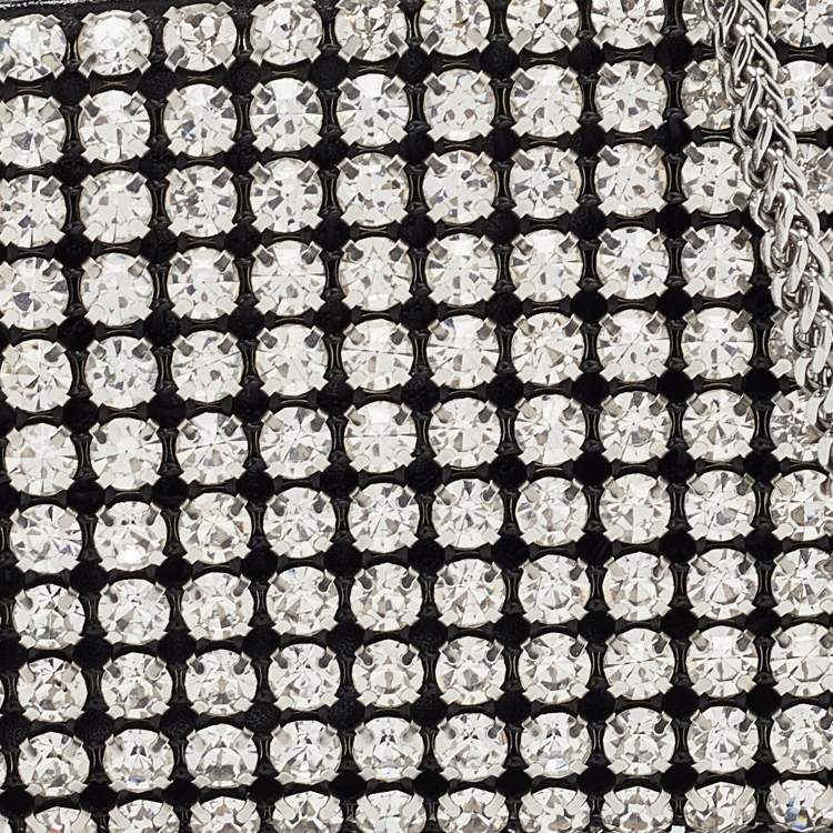 Pre Owned Alexander Wang Black/Silver Leather Nano Crystals Heiress Chain Clutch