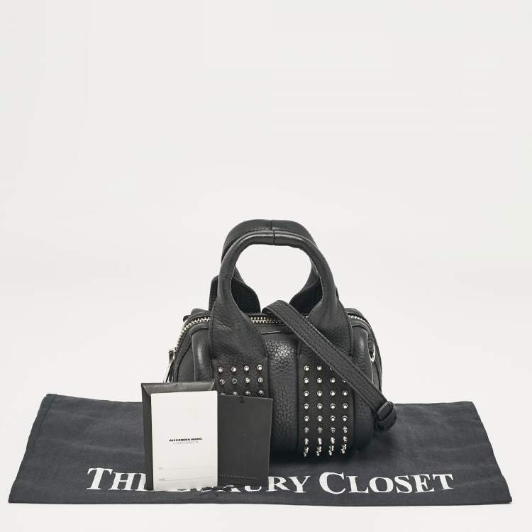Pre Owned Alexander Wang Black Leather Baby Rockie Micro Stud Duffel Bag