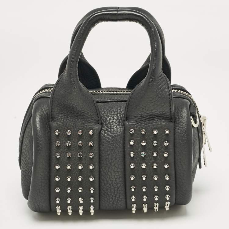 Pre Owned Alexander Wang Black Leather Baby Rockie Micro Stud Duffel Bag
