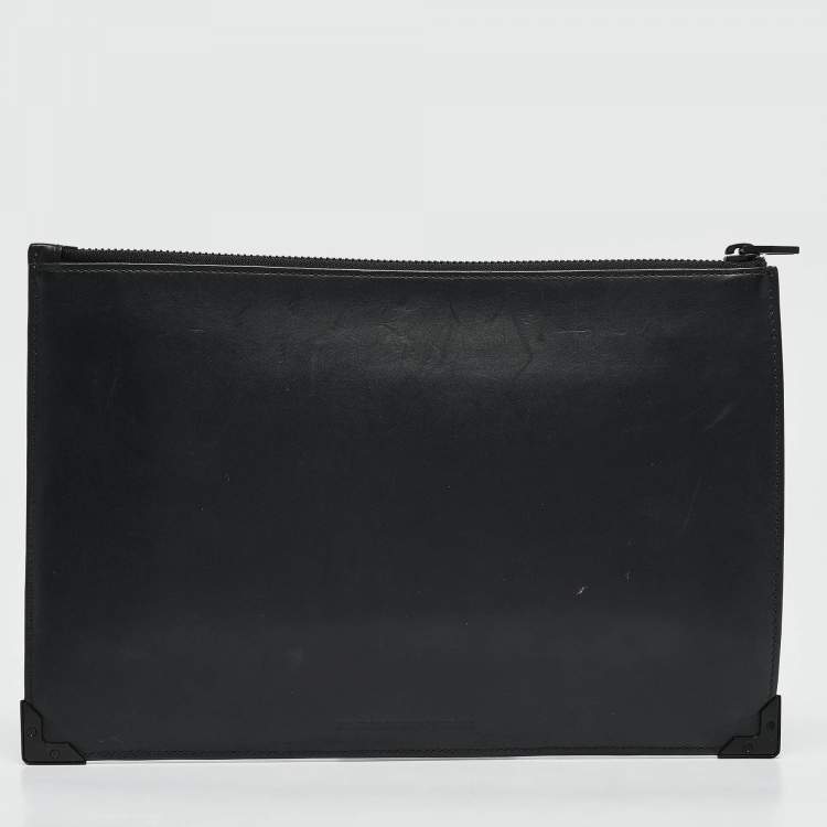Pre Owned Alexander Wang Black Green Watersnake and Leather Zip Clutch