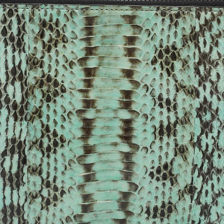 Pre Owned Alexander Wang Black Green Watersnake and Leather Zip Clutch