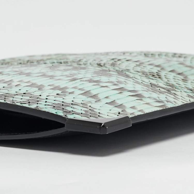 Pre Owned Alexander Wang Black Green Watersnake and Leather Zip Clutch