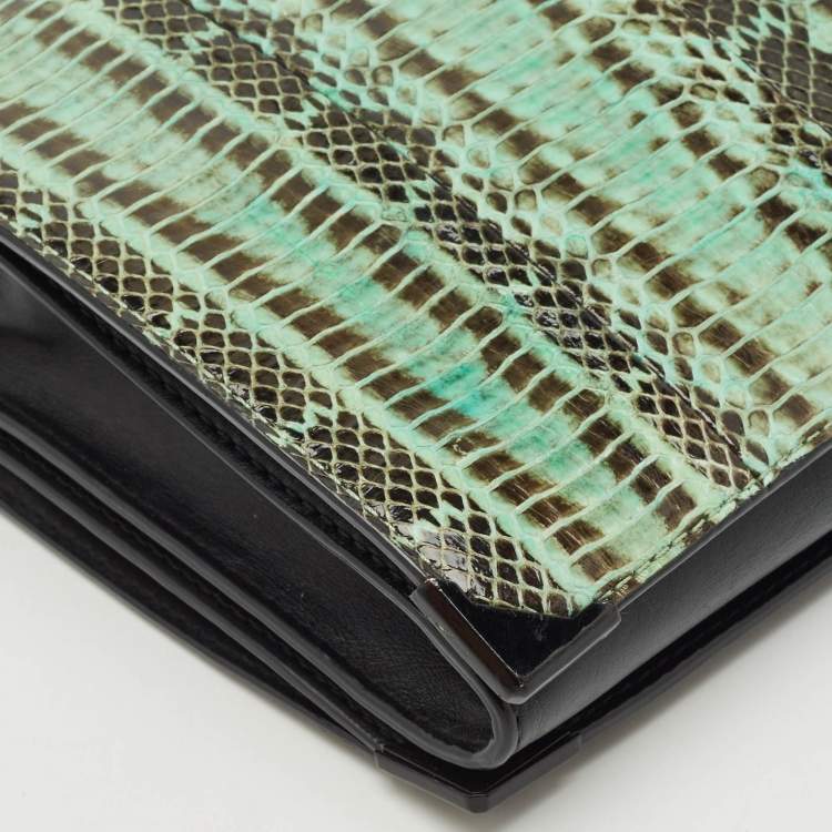 Pre Owned Alexander Wang Green/Black Python and Leather Flap Shoulder Bag