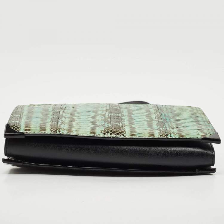 Pre Owned Alexander Wang Green/Black Python and Leather Flap Shoulder Bag