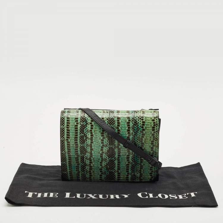 Pre Owned Alexander Wang Green/Black Python and Leather Flap Shoulder Bag