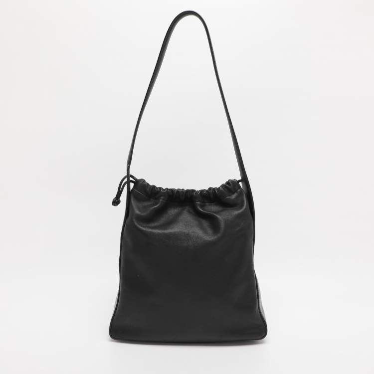 Pre Owned Alexander Wang Black Leather Ryan Drawstring Hobo