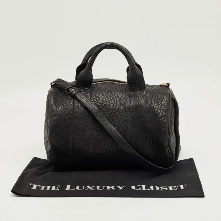 Pre Owned حقيبة أليكساندر وانغ روكو جلد مرصوف أسود