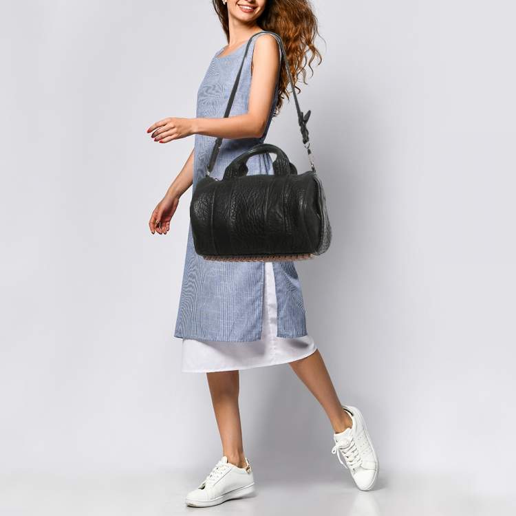 Pre Owned حقيبة أليكساندر وانغ روكو جلد مرصوف أسود