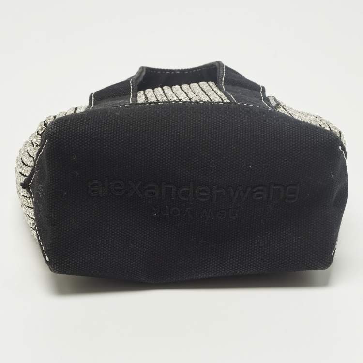 Pre Owned حقيبة يد توتس الكسندر وانغ كروزر مرصعة بالكريستال قماش أسود صغيرة