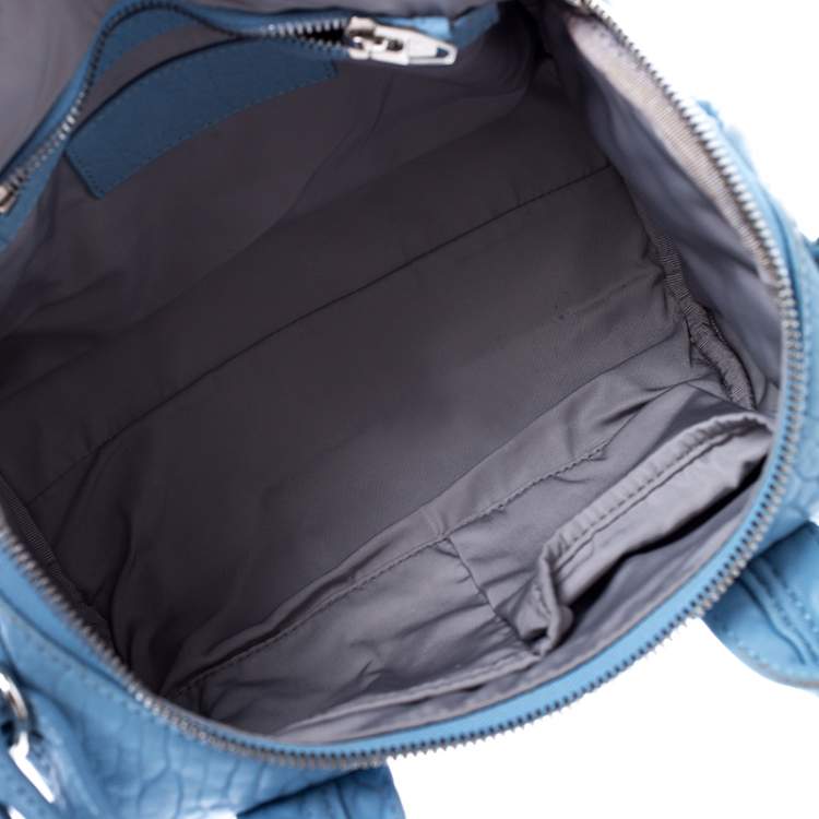Pre Owned Alexander Wang Sky Blue Textured Leather Rocco Duffel Bag