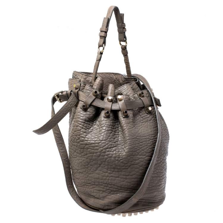 Pre Owned Alexander Wang Taupe Textured Leather Diego Bucket Bag