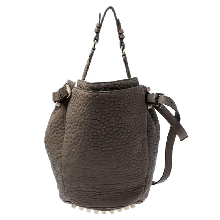 Pre Owned Alexander Wang Taupe Textured Leather Diego Bucket Bag