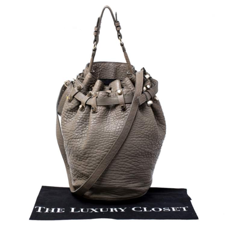 Pre Owned Alexander Wang Taupe Textured Leather Diego Bucket Bag