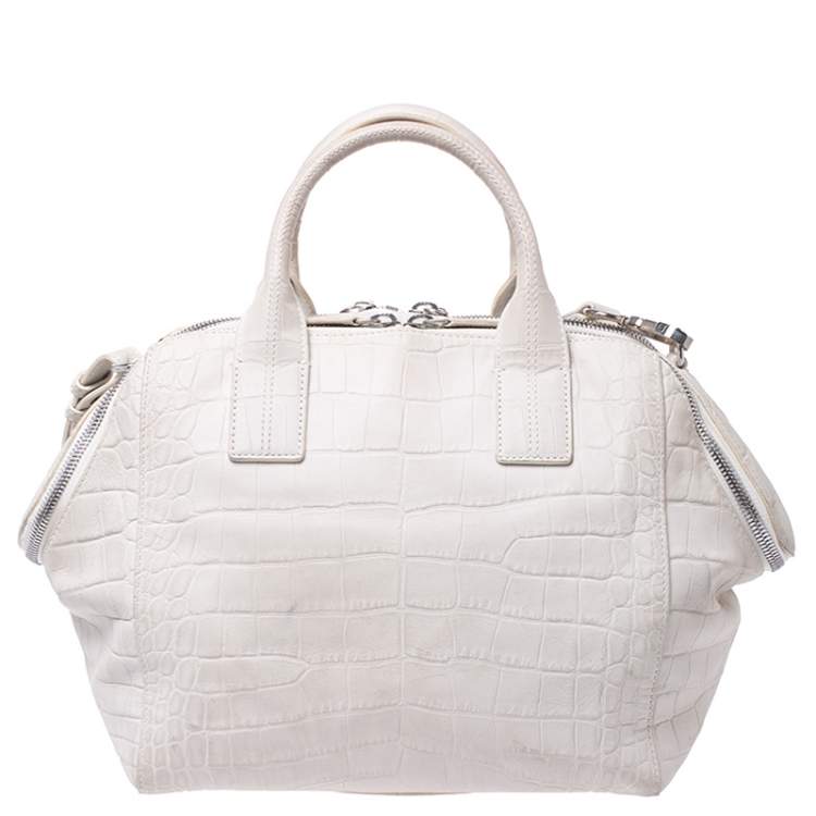 Pre Owned Alexander Wang White Crocodile Embossed Leather Jamie Satchel