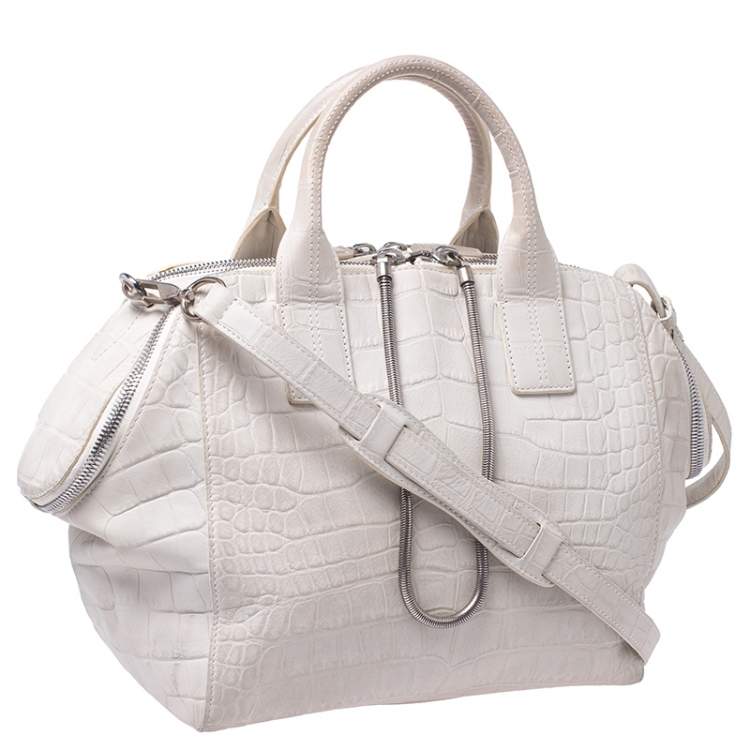 Pre Owned Alexander Wang White Crocodile Embossed Leather Jamie Satchel