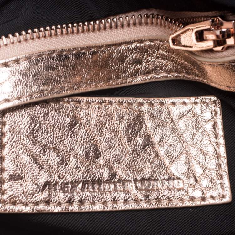 Pre Owned Alexander Wang Metallic Rose Gold Textured Leather Rocco Duffel Bag
