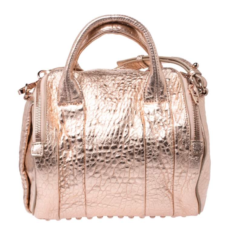 Pre Owned Alexander Wang Metallic Rose Gold Textured Leather Rocco Duffel Bag
