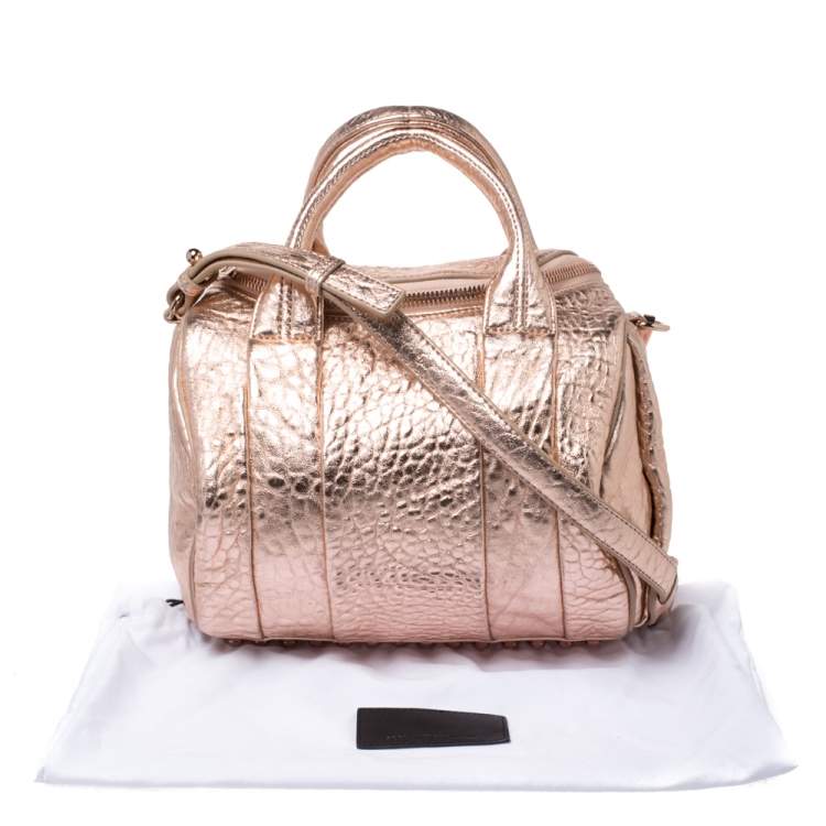 Pre Owned Alexander Wang Metallic Rose Gold Textured Leather Rocco Duffel Bag