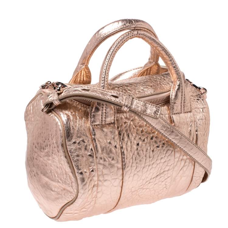 Pre Owned Alexander Wang Metallic Rose Gold Textured Leather Rocco Duffel Bag