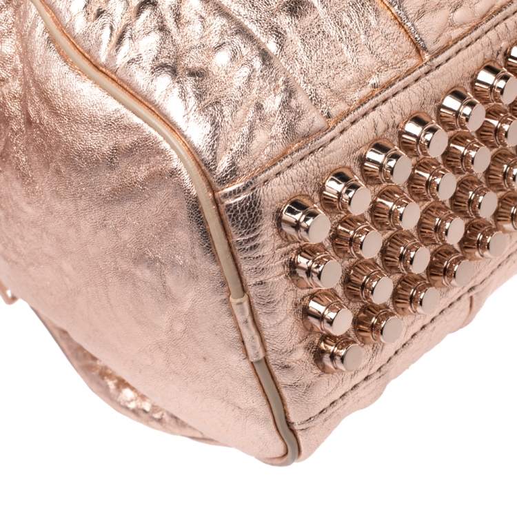 Pre Owned Alexander Wang Metallic Rose Gold Textured Leather Rocco Duffel Bag