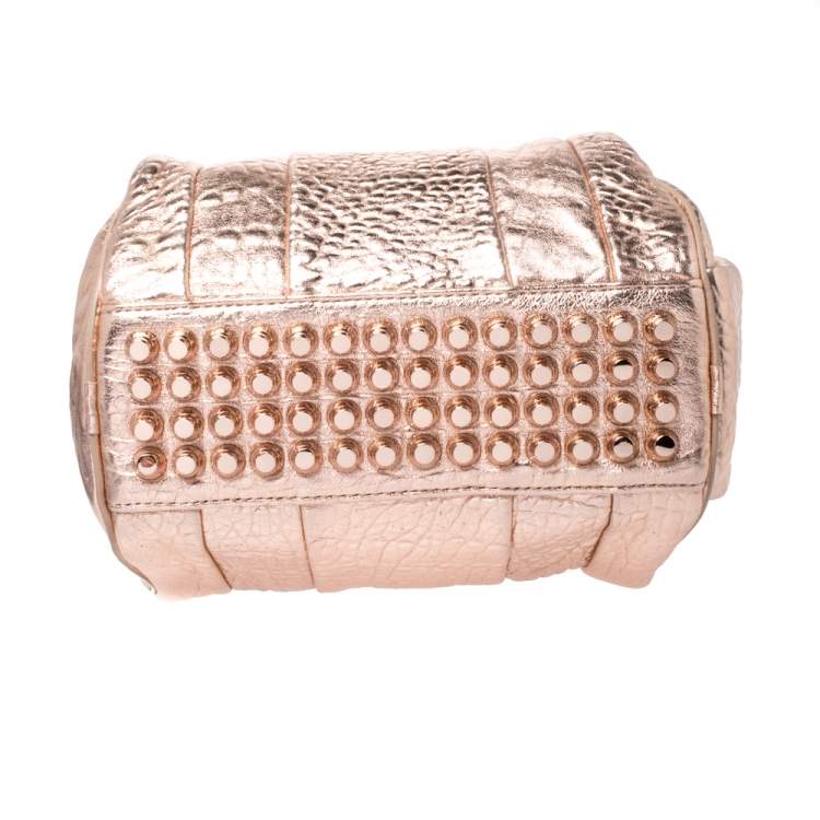 Pre Owned Alexander Wang Metallic Rose Gold Textured Leather Rocco Duffel Bag
