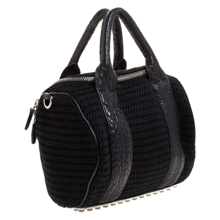 مملوكة مسبقًا Alexander Wang Black Leather and Fabric Crochet Rocco Bag