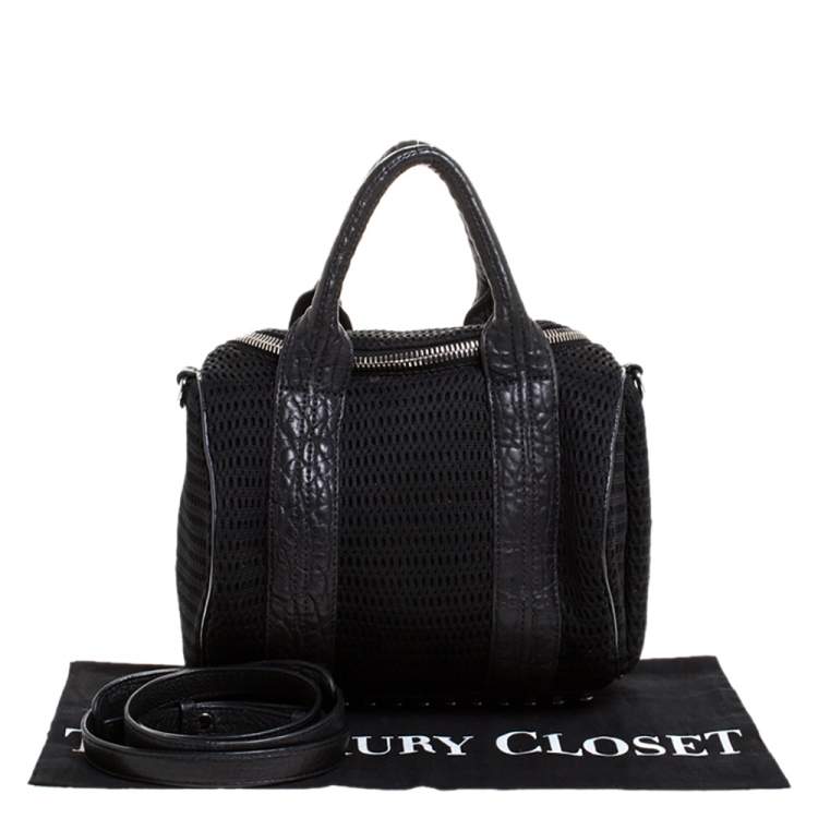 مملوكة مسبقًا Alexander Wang Black Leather and Fabric Crochet Rocco Bag